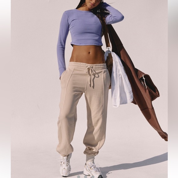 Free People FP Movement Ribbed Long Sleeve Logo Knit Baby Tee Shirt - Picture 3 of 4